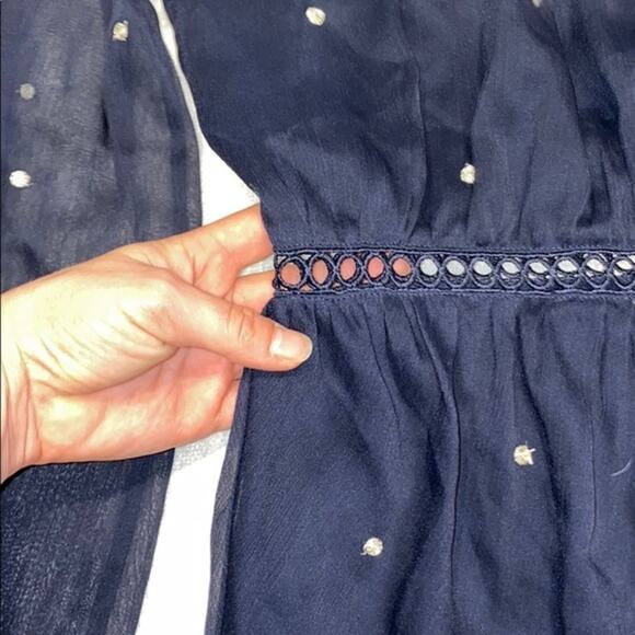 Aqua Navy Blue Embroidered Cold Shoulder Mini Dress | Sz S - Picture 3 of 14